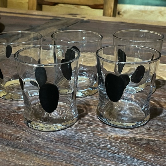 Set of 5 Hand Blown Art Glass Clear w/Black Spots Whiskey Glass Barware Juice - Picture 1 of 7